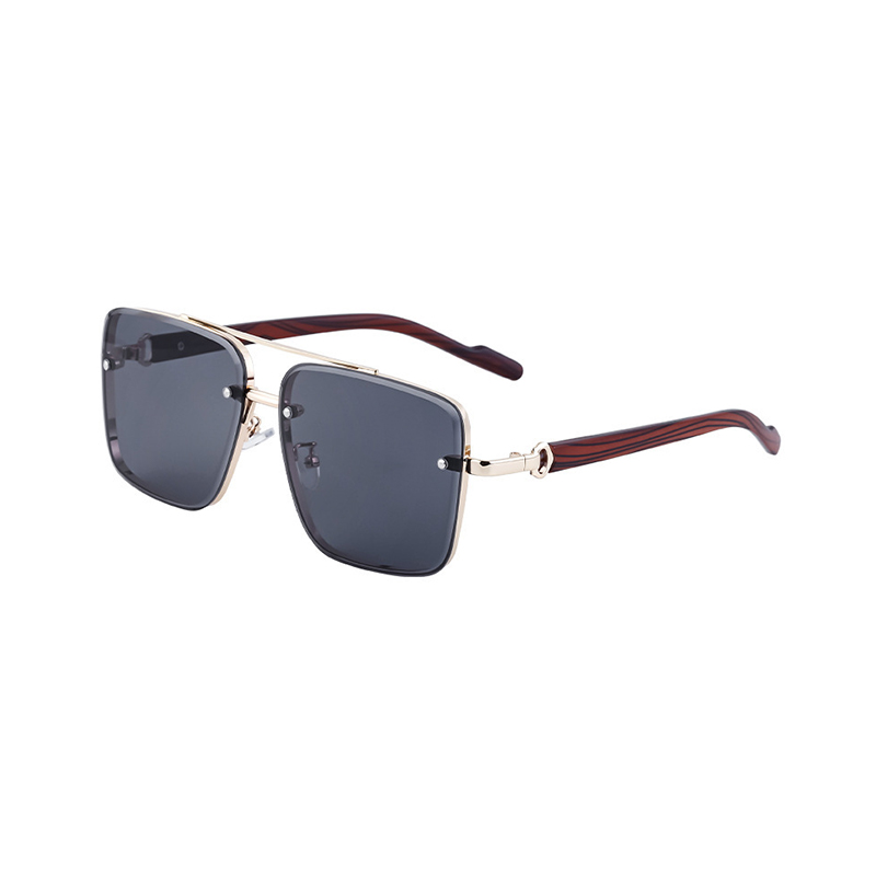 Holzmaserung-Design Bügel Doppelsteg Metall-Sonnenbrille für Herren